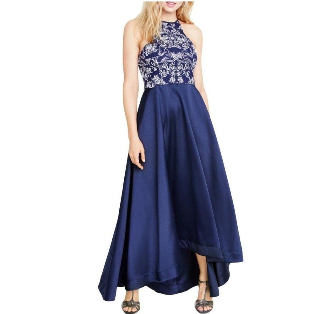 Speechless Junior 7 Navy Blue Sparkle Halter Hi Low Evening Gown Dress NWT BD12